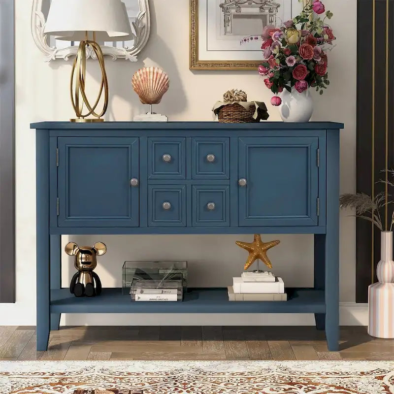 Multi-Color Retro Console Table with Drawers & Cabinets