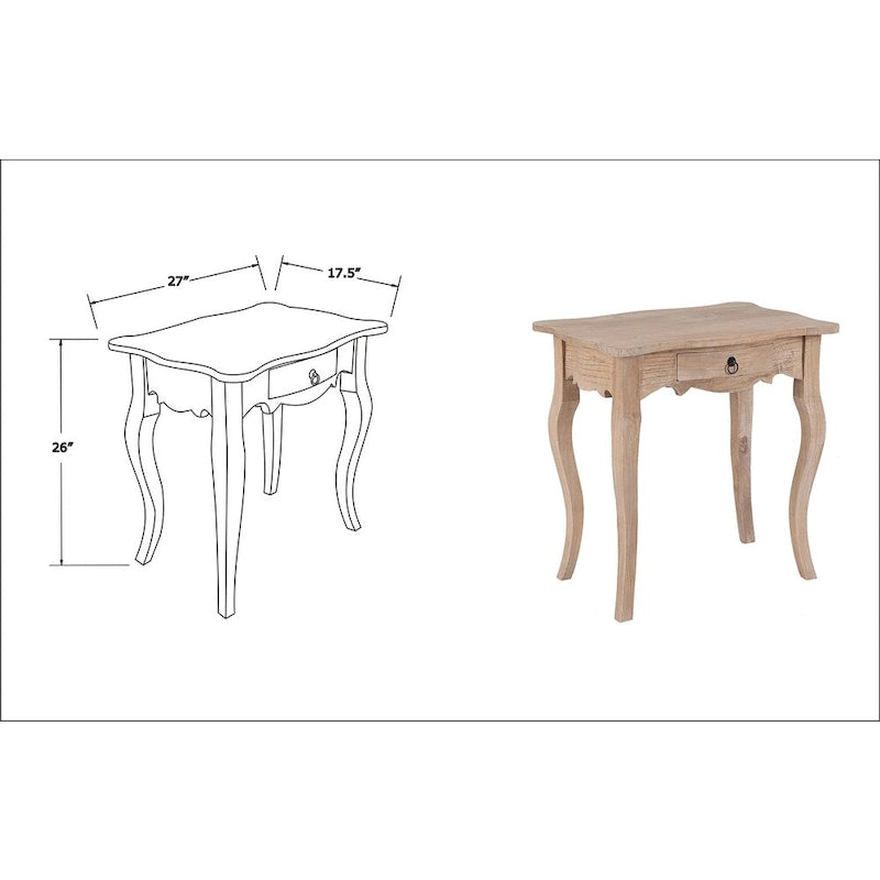 Unfinished Mindi Wood Side Table With Drawer by  - 26 x 18 x 26