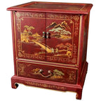 Handmade Lacquered Vintage Chinese Landscape End Table - 20.00W x 16.00D x 24.50H