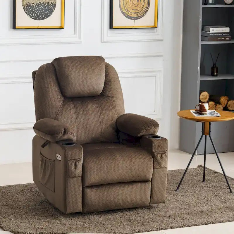 Large Power Lift Recliner Chair with Massage, Cup Holders, Extended Footrest, Fabric 7516