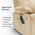 Large Power Lift Recliner Chair with Massage, Cup Holders, Extended Footrest, Fabric 7516