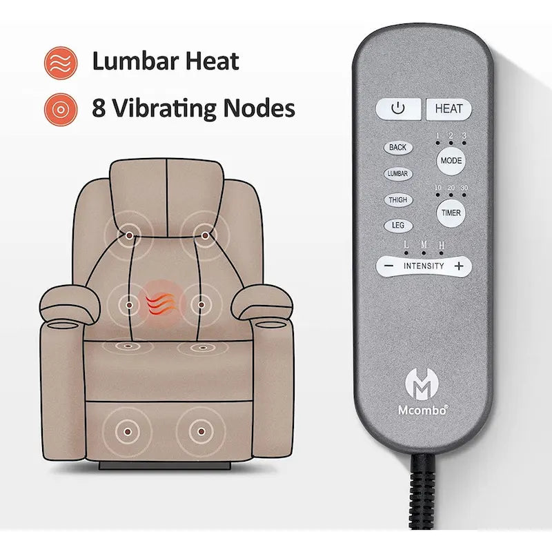 Large Power Lift Recliner Chair with Massage, Cup Holders, Extended Footrest, Fabric 7516