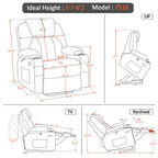 Large Power Lift Recliner Chair with Massage, Cup Holders, Extended Footrest, Fabric 7516