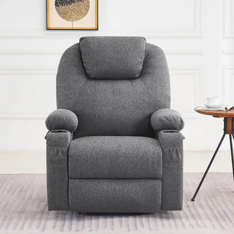 Large Power Lift Recliner Chair with Massage, Cup Holders, Extended Footrest, Fabric 7516