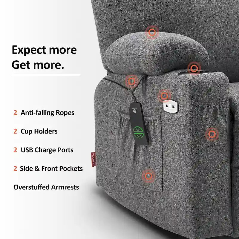 Large Power Lift Recliner Chair with Massage, Cup Holders, Extended Footrest, Fabric 7516