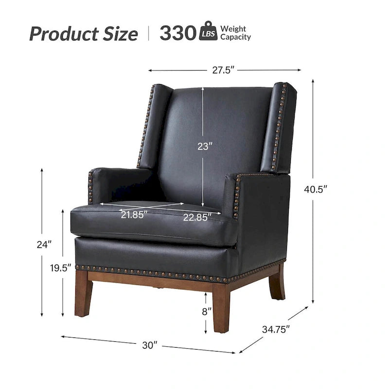 Lourdes Genuine Leather Armchair with Solid Wood Frame and Removable Seat Cushion,Set of 2 by HULALA HOME