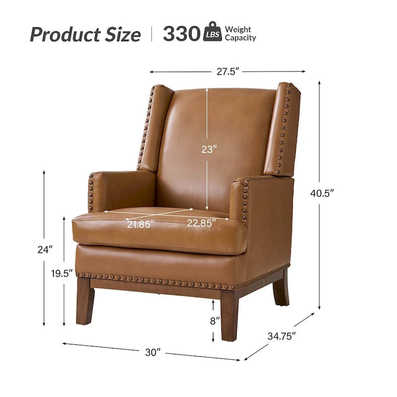 Lourdes Genuine Leather Armchair with Solid Wood Frame and Removable Seat Cushion,Set of 2 by HULALA HOME