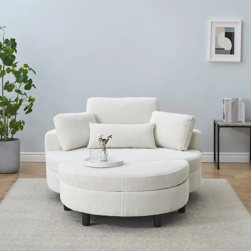 Corduroy Sofa Chair with Ottoman, 2 Throw Pillows and 1 Waist Pillow