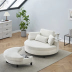 Corduroy Sofa Chair with Ottoman, 2 Throw Pillows and 1 Waist Pillow