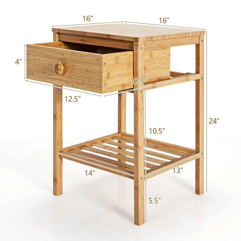 Bamboo End Table Set of 2 - 16D x 16W x 24H