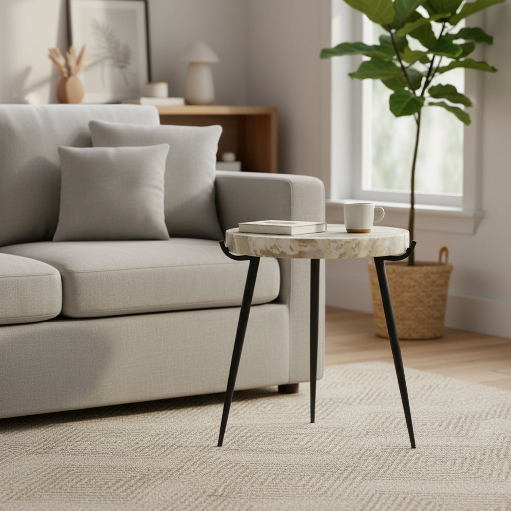 Macari Modern Marble Top Accent Table - 18W x 18D x 20H